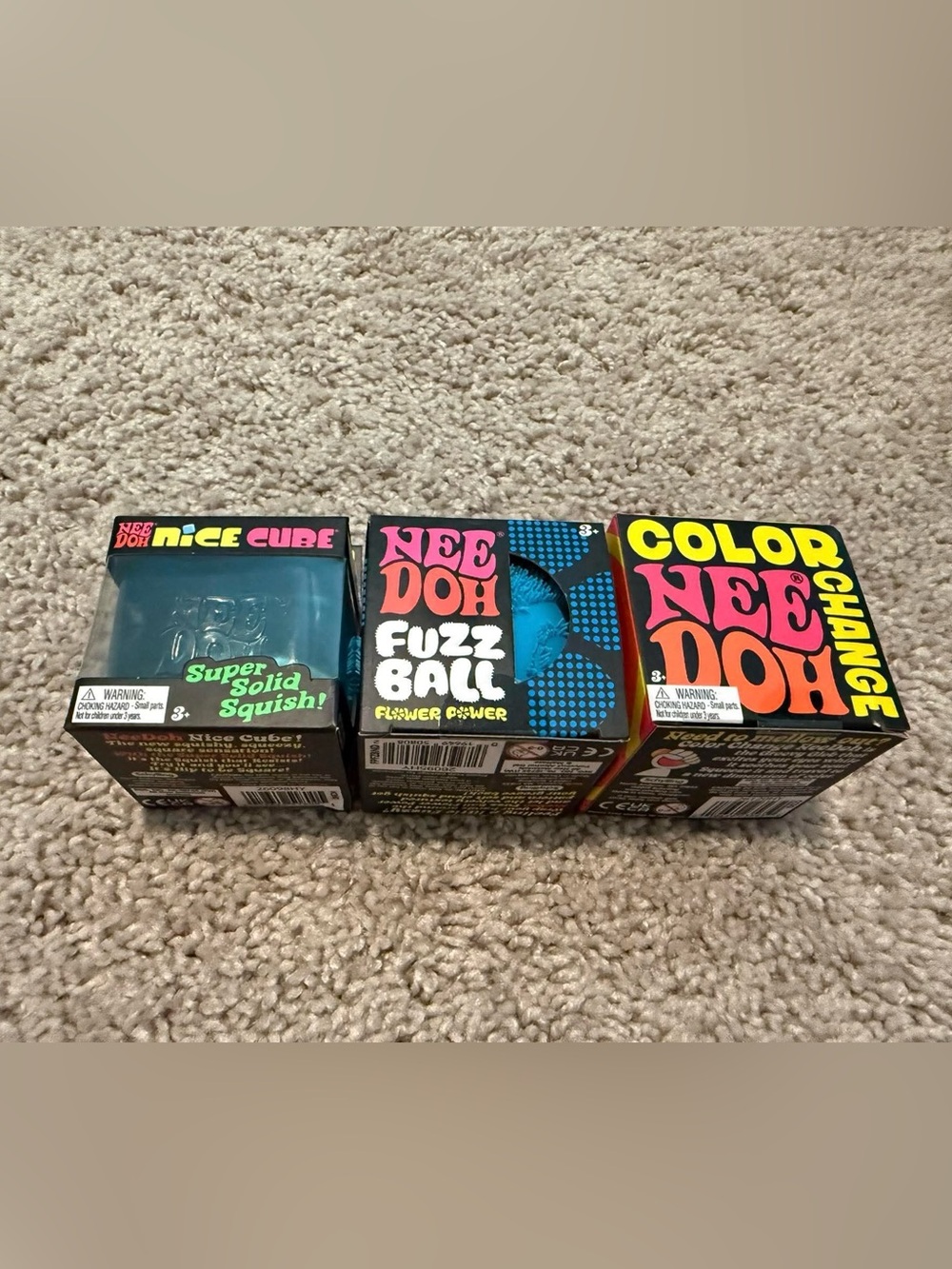 Needoh set of 3 Nice Cube - Fuzz Ball - Color Change (color may vary)